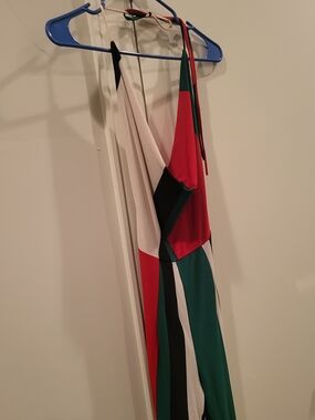 Colorblock Halter Jumpsuit in Red, Green, Black & White